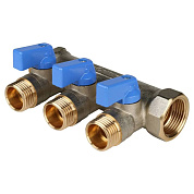 Коллектор с кранами и прокладкой O-Ring 3/4" STOUT 3 выхода 1/2", синие ручки 